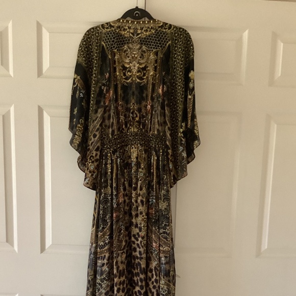 CAMILLA Long Dress With Smocked Waist Bell Sleeves *Abingdon Palace* 100% Silk - Picture 11 of 16